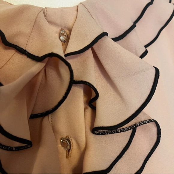 Zara  jewel button cascade ruffle blouse in pale pink and black size medium - Picture 4 of 15